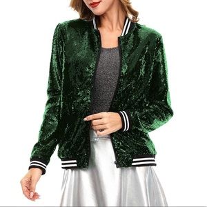 Sequin Long Sleeve Lightweight Zip Bomber Jacket